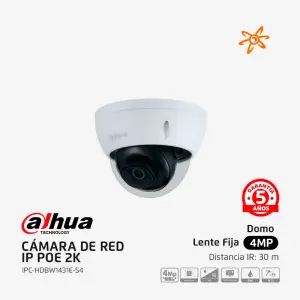 IPC-HDBW1431E-S4 Dahua Cámara de Vigilancia IP POE 2K 4MP Domo lente fija IK10 Antivandálica
