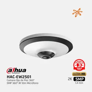 HAC-EW2501 HDCVI 2K 5MP Ojo de Pez 360º IR 10m Micrófono