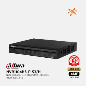 NVR1104HS-P-S3/H Dahua NVR Grabador 4CH 8MP PoE