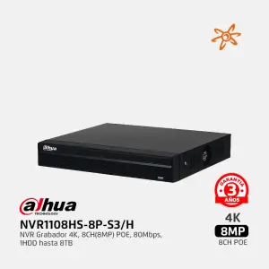 NVR1108HS-8P-S3/H Dahua NVR Grabador 4K 8CH